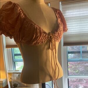 SHEIN Pink Tie Front Cropped Blouse